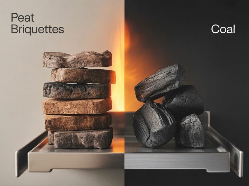 brykiet w kominku obok węglapolishpelletgroup+1